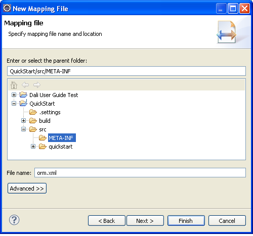 The Mapping File page of the New Mapping File wizard.